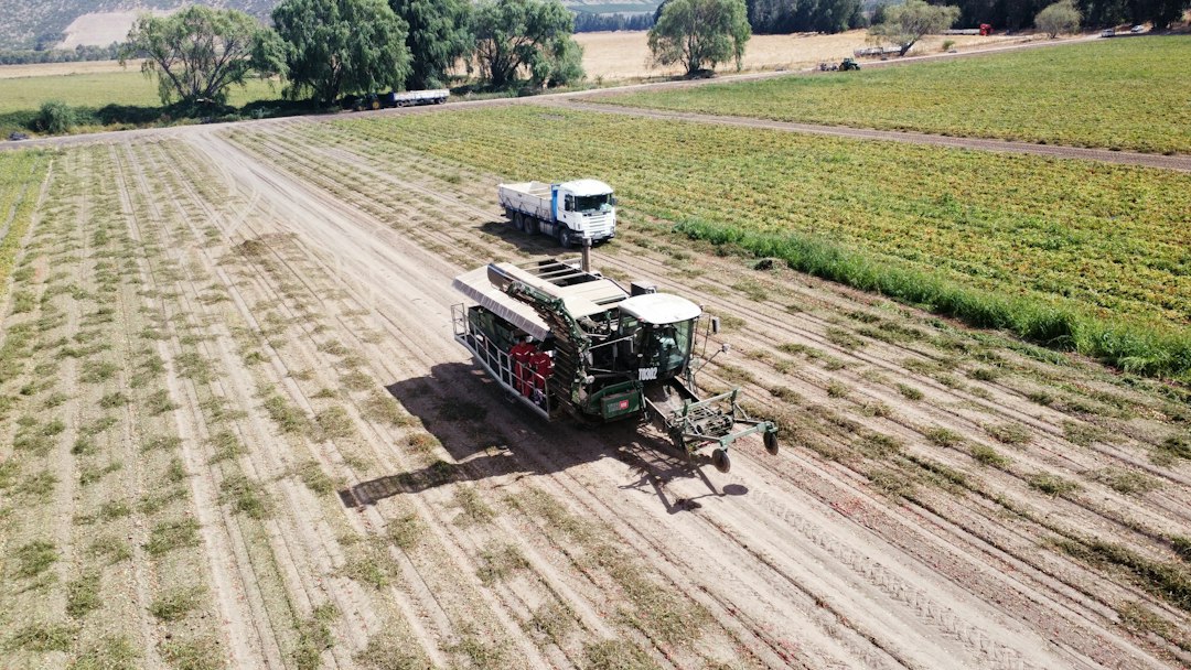 Faena agrícola mecanizada en terreno productivo en Chile